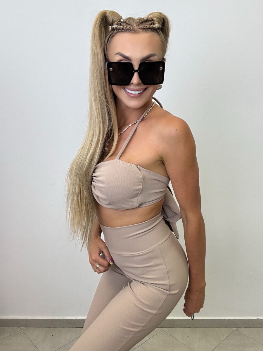 Komplet prążek w kolorze kawy z mlekiem KS by… - obrazek 6