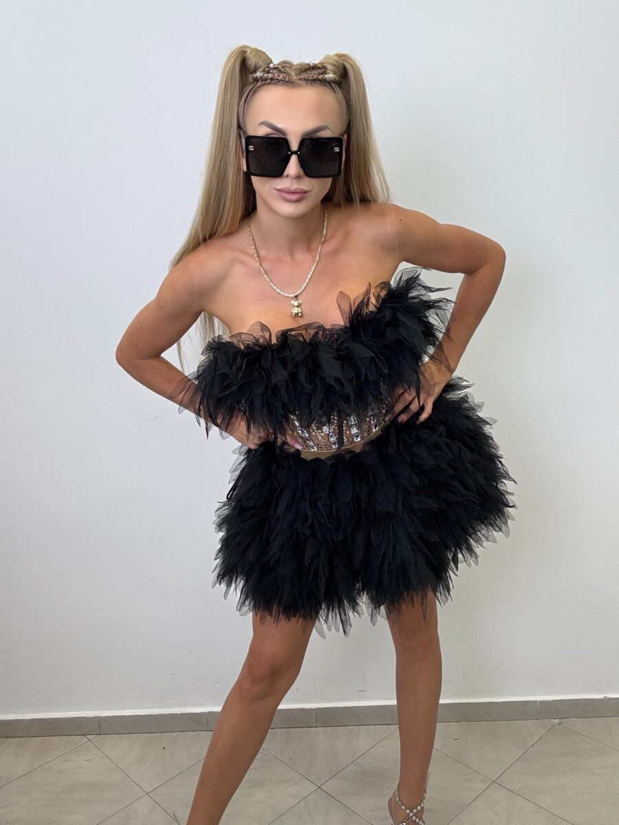 Luksusowy Komplet Tiul Gorset + spòdniczka Czarny - obrazek 6