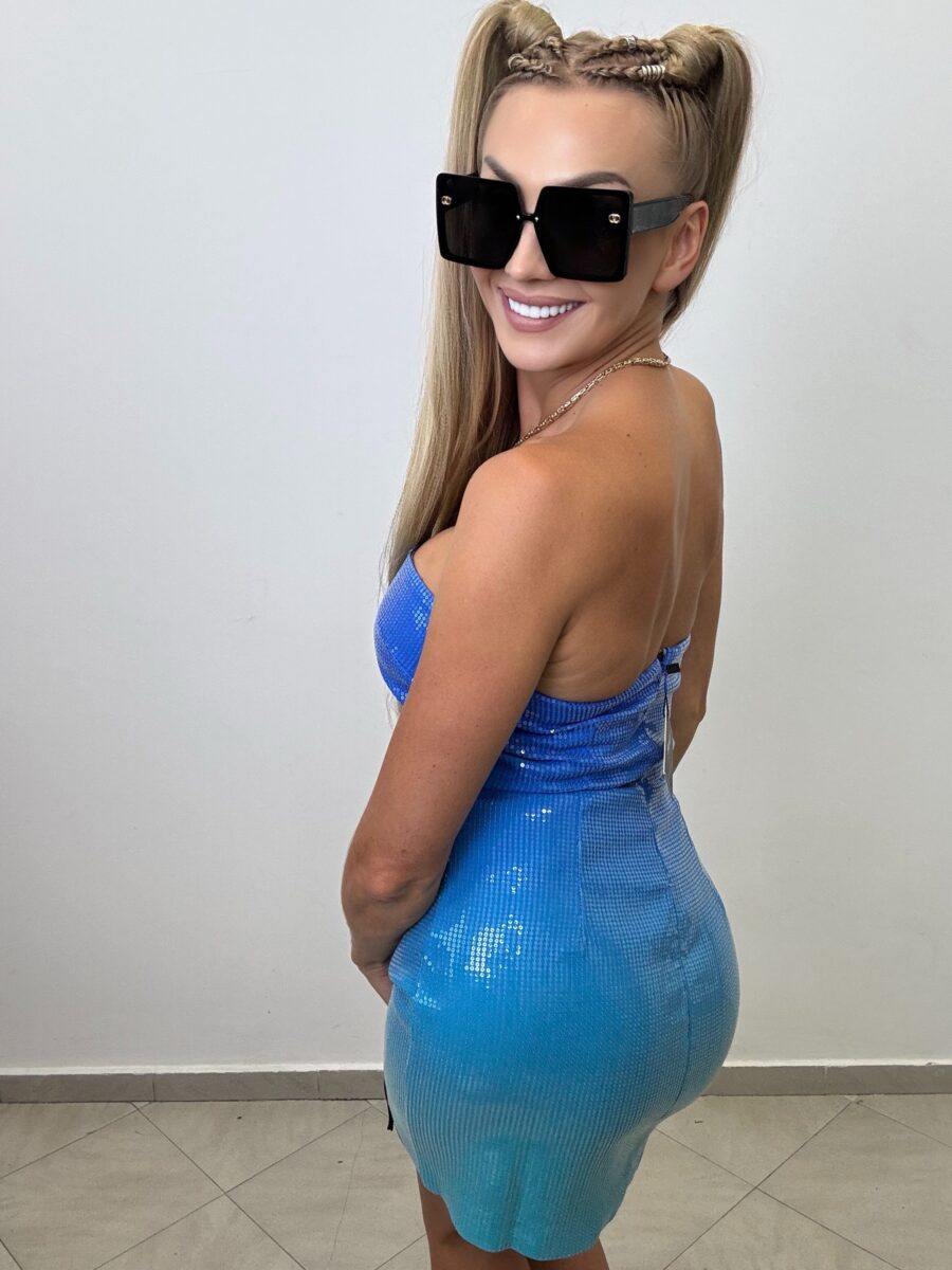 Sukienka Mini “Oceaniczna Głębia” – Niebiesko-Turkusowa - obrazek 5