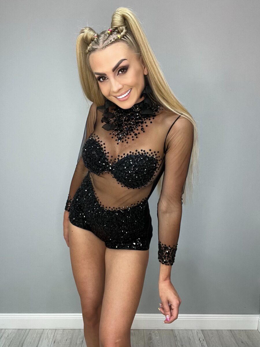 Luksusowy Kombinezon z kamieniami Crystal Czarny - obrazek 1