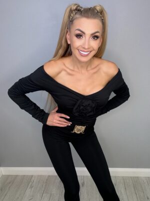 Czarny modelujący kombinezon z różą La Diva - obrazek 5