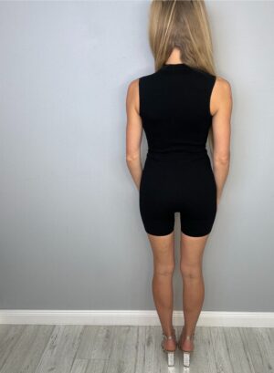 Kombinezon Czarny w Prążek – krótki rękaw i nogawka | zamek z przodu | modelujący | XS–L - obrazek 7