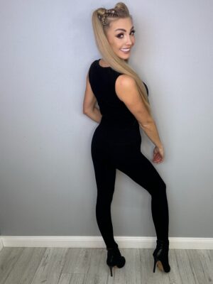 Kombinezon Czarny w Prążek – modelujący | piękny dekolt | bez rękawów | XS–L - obrazek 3