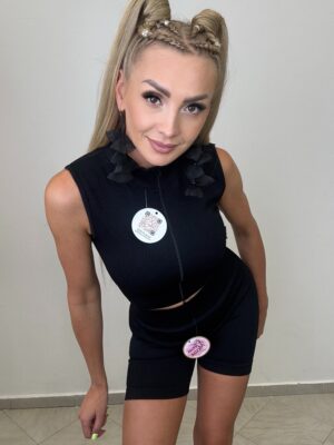 Czarny komplet sportowy premium prążek - obrazek 2